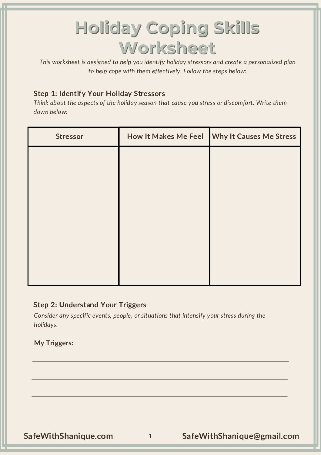 Free Holiday Coping Worksheet